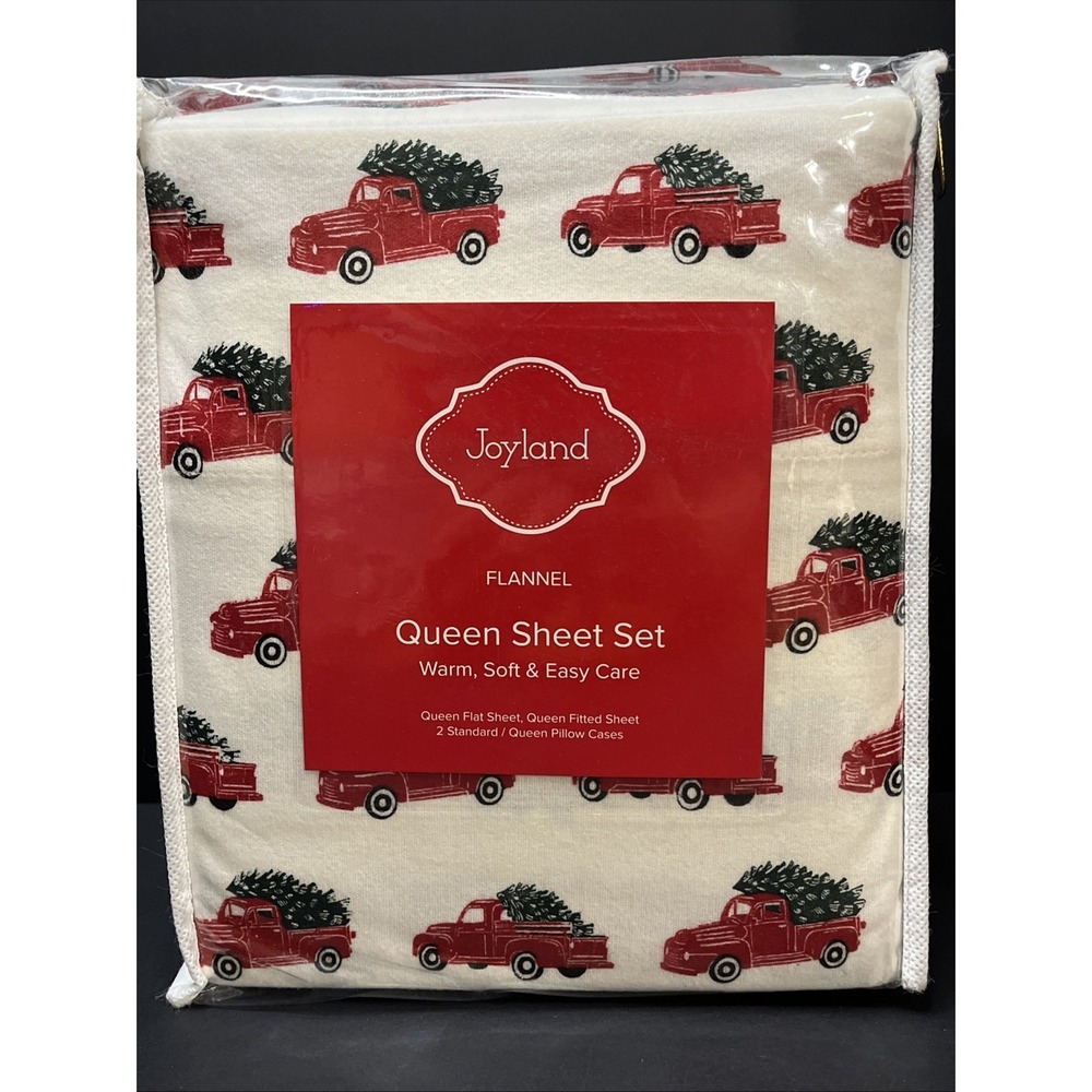Joyland Flannel Queen Sheet Set Red Truck W/Christmas Tree New Two Pillowcases